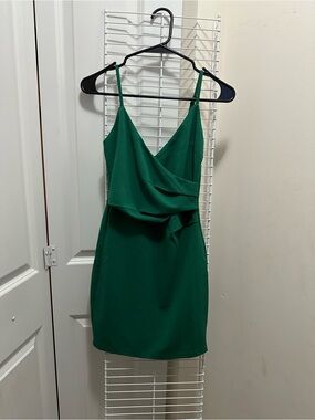 Lulu's Green Draped V-Neck Mini Dress